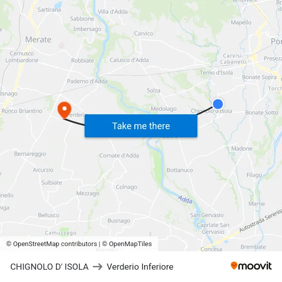 Chignolo D' Isola to Lower Verderio map