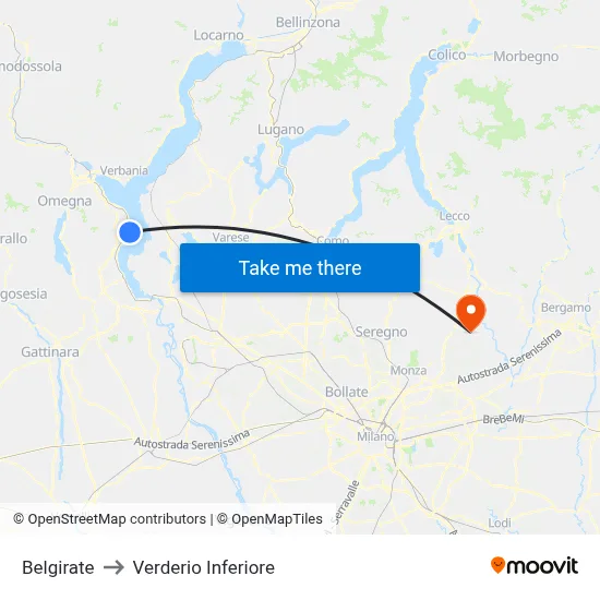 Belgirate to Lower Verderio map