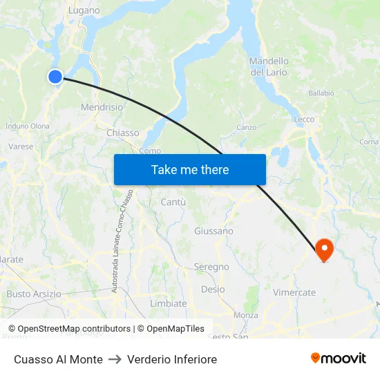 Cuasso Al Monte to Lower Verderio map