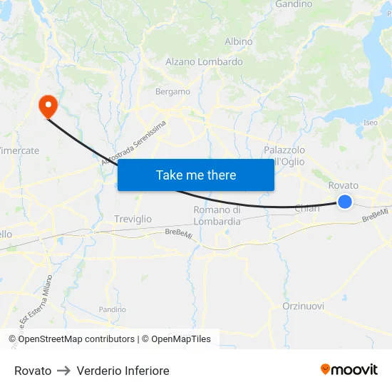 Rovato to Lower Verderio map