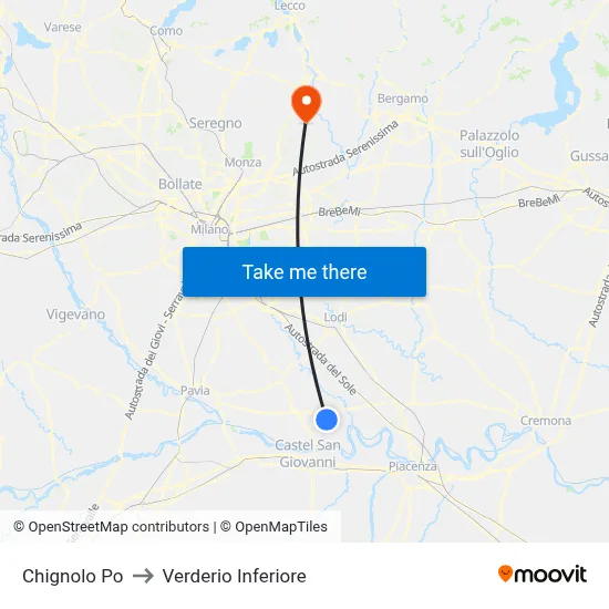 Chignolo Po to Lower Verderio map