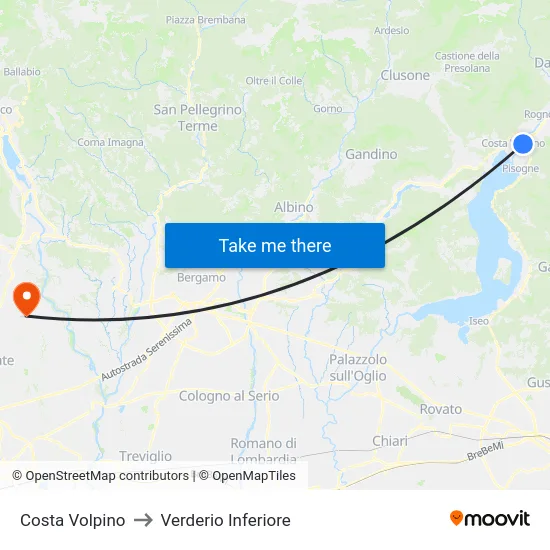 Costa Volpino to Lower Verderio map