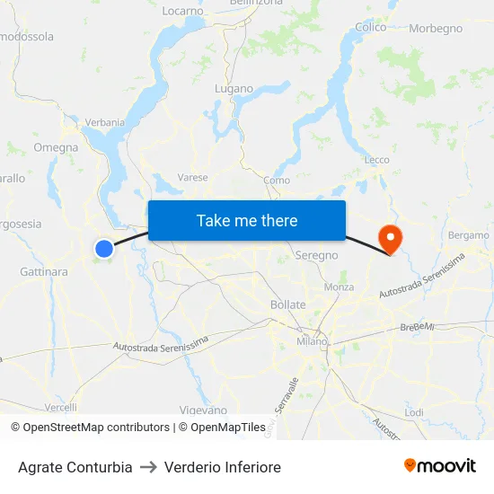 Agrate Conturbia to Lower Verderio map
