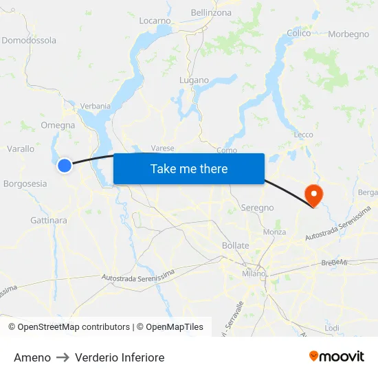 Ameno to Lower Verderio map