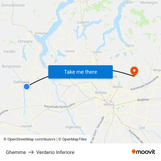 Ghemme to Verderio Inferiore map