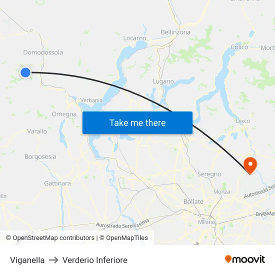 Viganella to Lower Verderio map