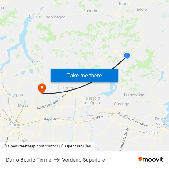 Darfo Boario Terme to Verderio Superiore map