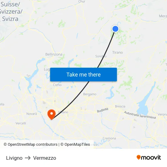 Livigno to Vermezzo map