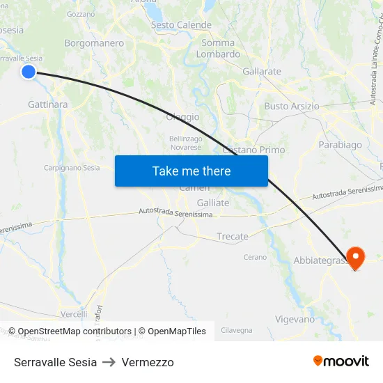 Serravalle Sesia to Vermezzo map