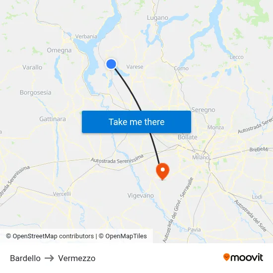 Bardello to Vermezzo map
