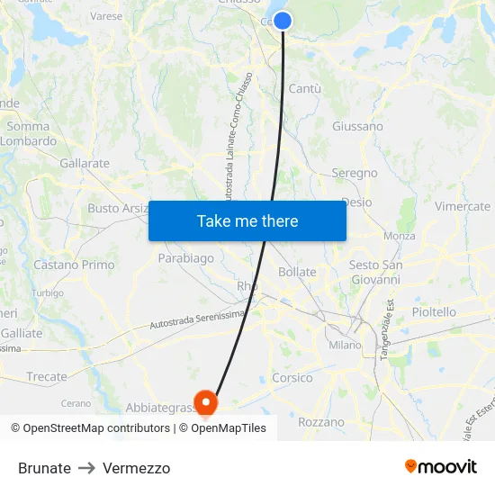 Brunate to Vermezzo map