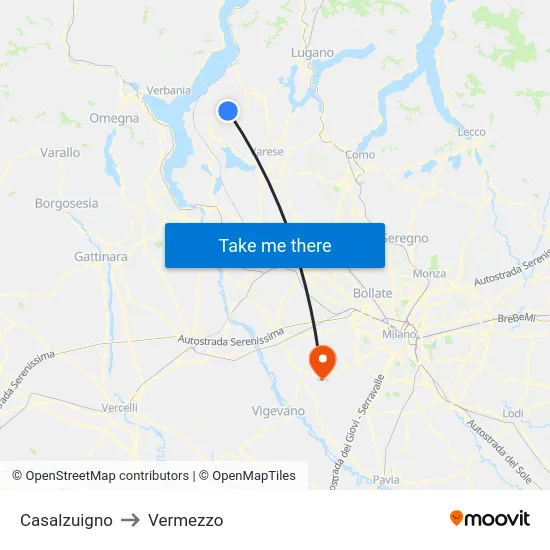 Casalzuigno to Vermezzo map