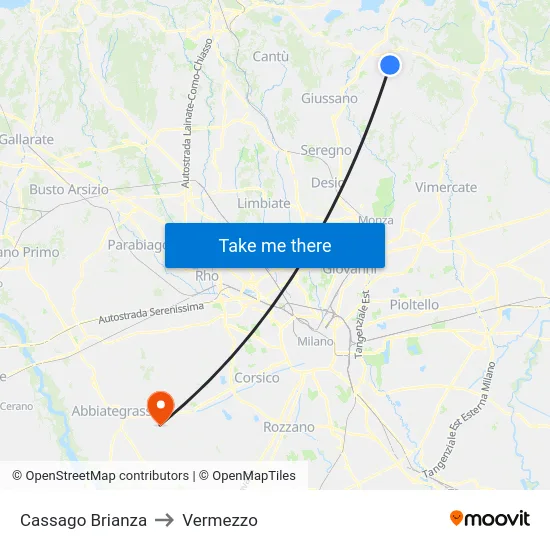 Cassago Brianza to Vermezzo map