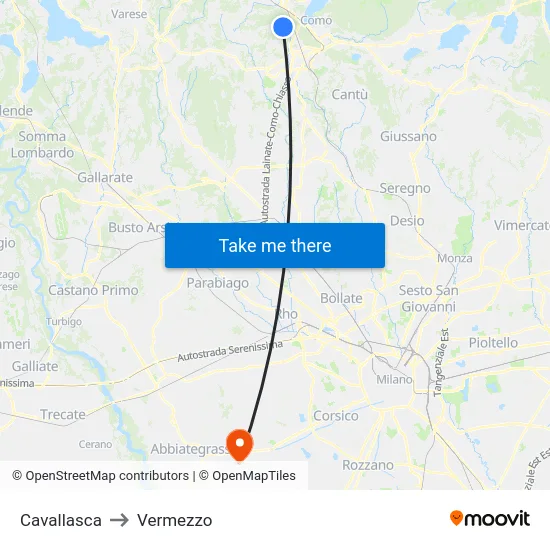 Cavallasca to Vermezzo map