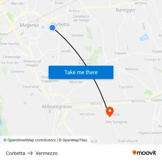 Corbetta to Vermezzo map