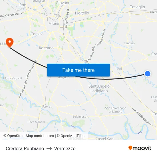 Credera Rubbiano to Vermezzo map