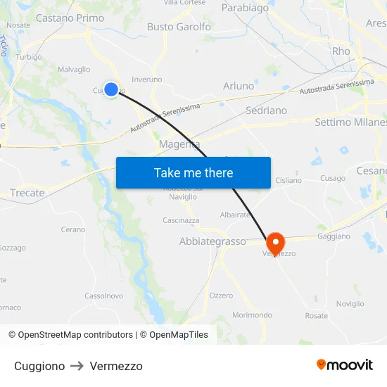Cuggiono to Vermezzo map