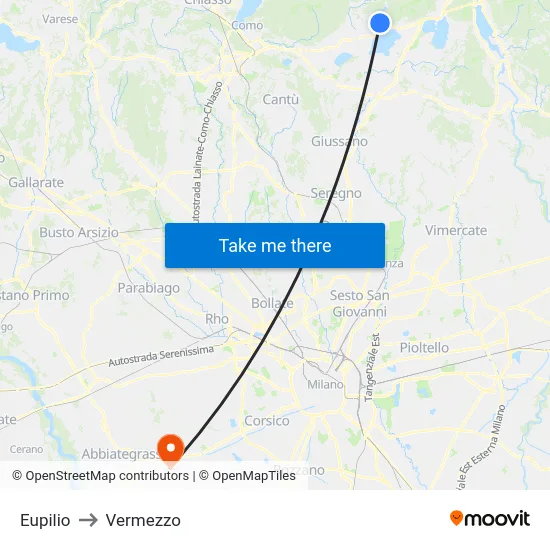 Eupilio to Vermezzo map