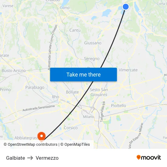 Galbiate to Vermezzo map