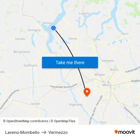 Laveno-Mombello to Vermezzo map