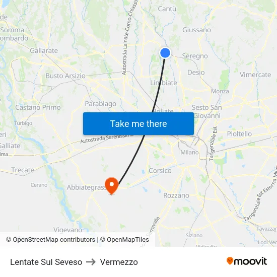Lentate Sul Seveso to Vermezzo map