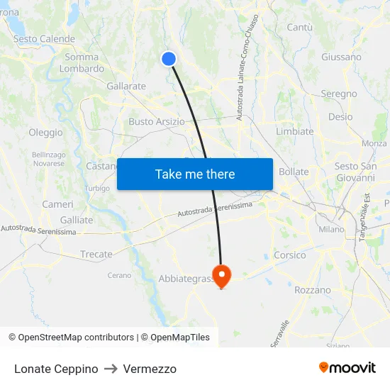 Lonate Ceppino to Vermezzo map