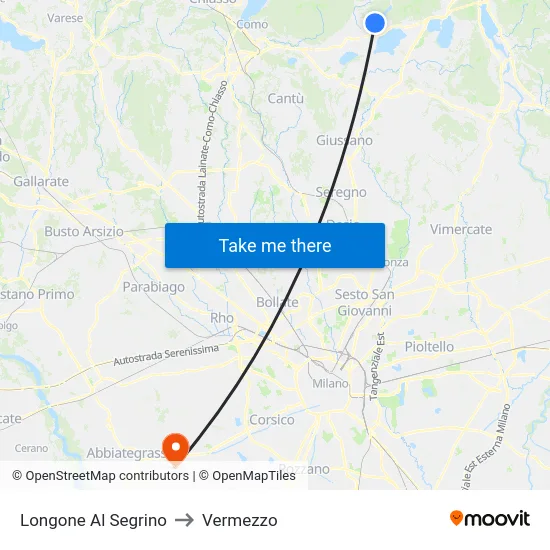 Longone Al Segrino to Vermezzo map