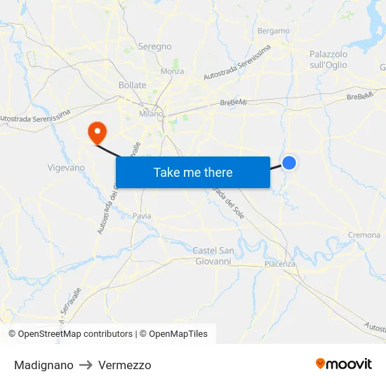 Madignano to Vermezzo map