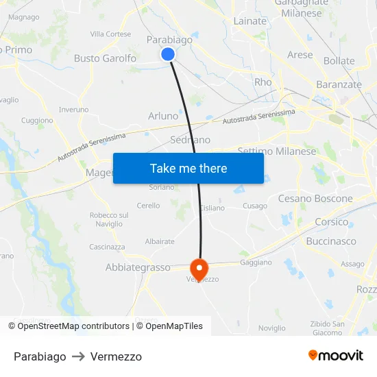 Parabiago to Vermezzo map