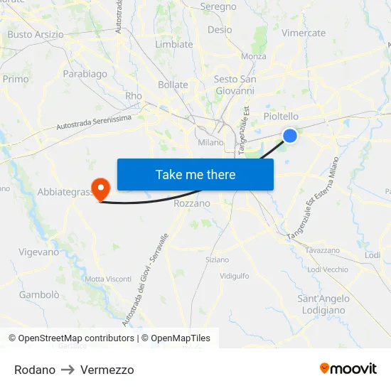 Rodano to Vermezzo map