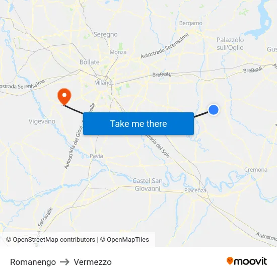 Romanengo to Vermezzo map