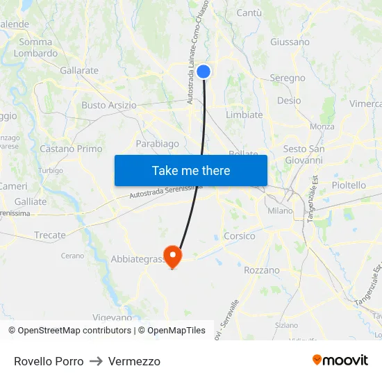 Rovello Porro to Vermezzo map