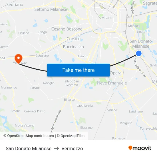 San Donato Milanese to Vermezzo map