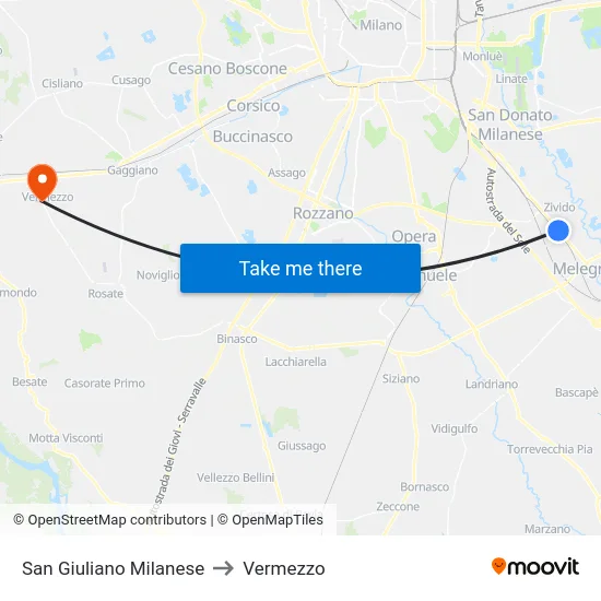 San Giuliano Milanese to Vermezzo map