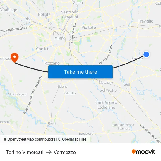 Torlino Vimercati to Vermezzo map