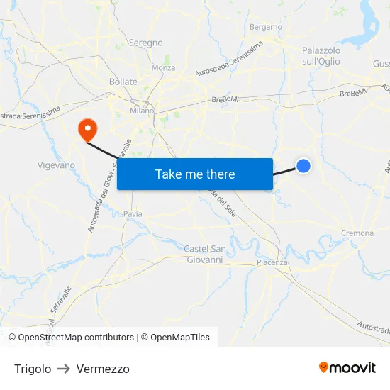 Trigolo to Vermezzo map