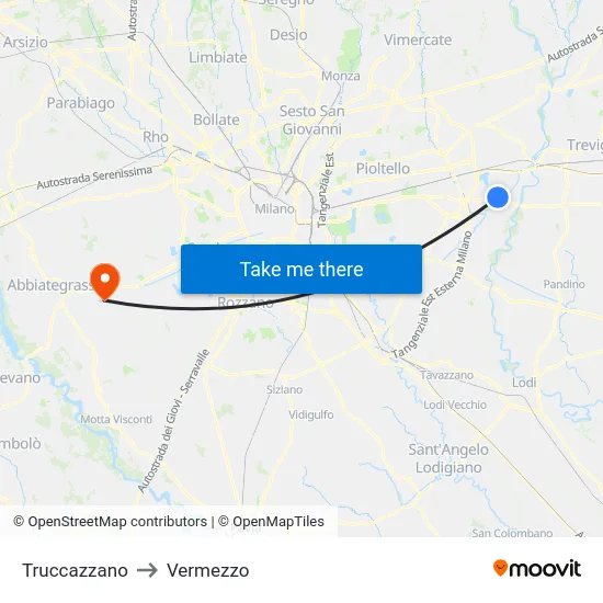 Truccazzano to Vermezzo map