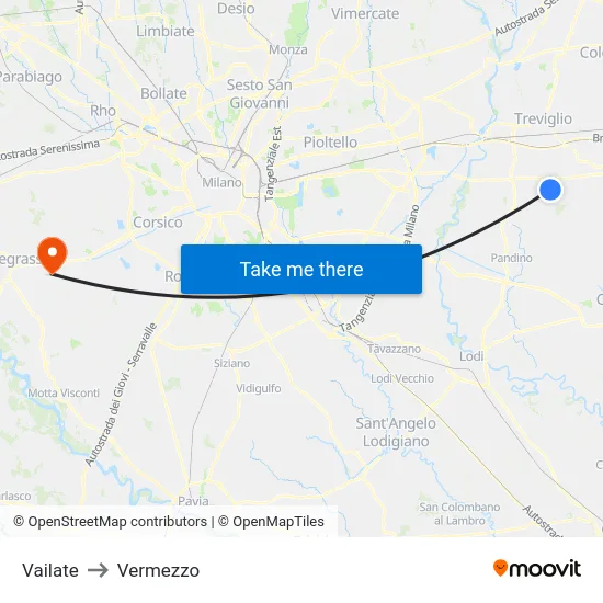 Vailate to Vermezzo map