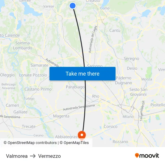 Valmorea to Vermezzo map