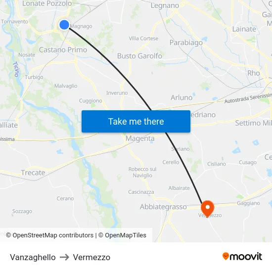 Vanzaghello to Vermezzo map