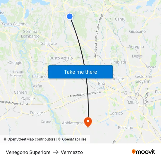 Venegono Superiore to Vermezzo map