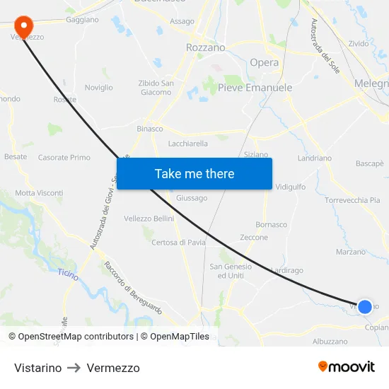 Vistarino to Vermezzo map