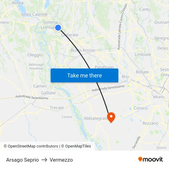 Arsago Seprio to Vermezzo map