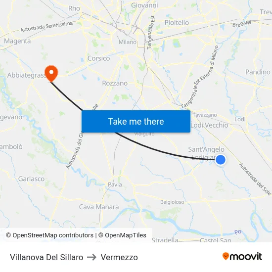 Villanova Del Sillaro to Vermezzo map