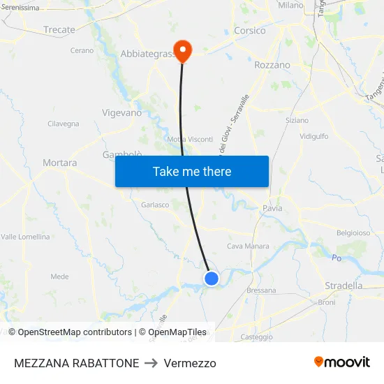 Mezzana Rabattone to Vermezzo map