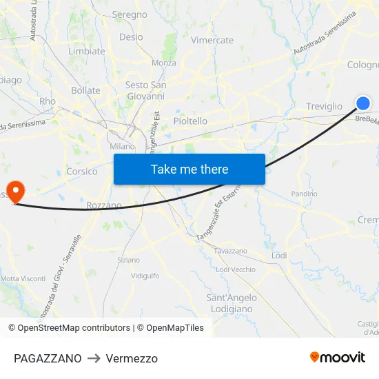 Pagazzano to Vermezzo map