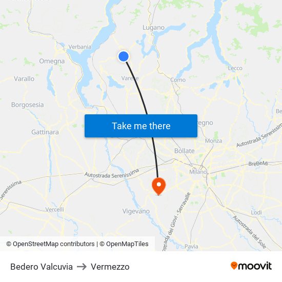 Bedero Valcuvia to Vermezzo map