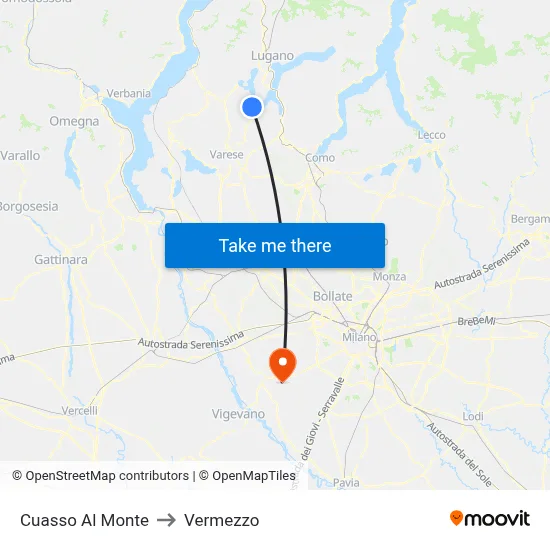 Cuasso Al Monte to Vermezzo map