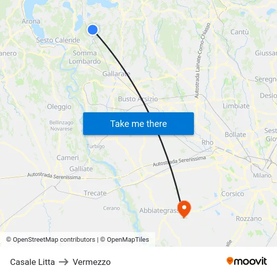Casale Litta to Vermezzo map