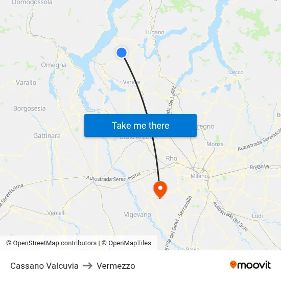 Cassano Valcuvia to Vermezzo map